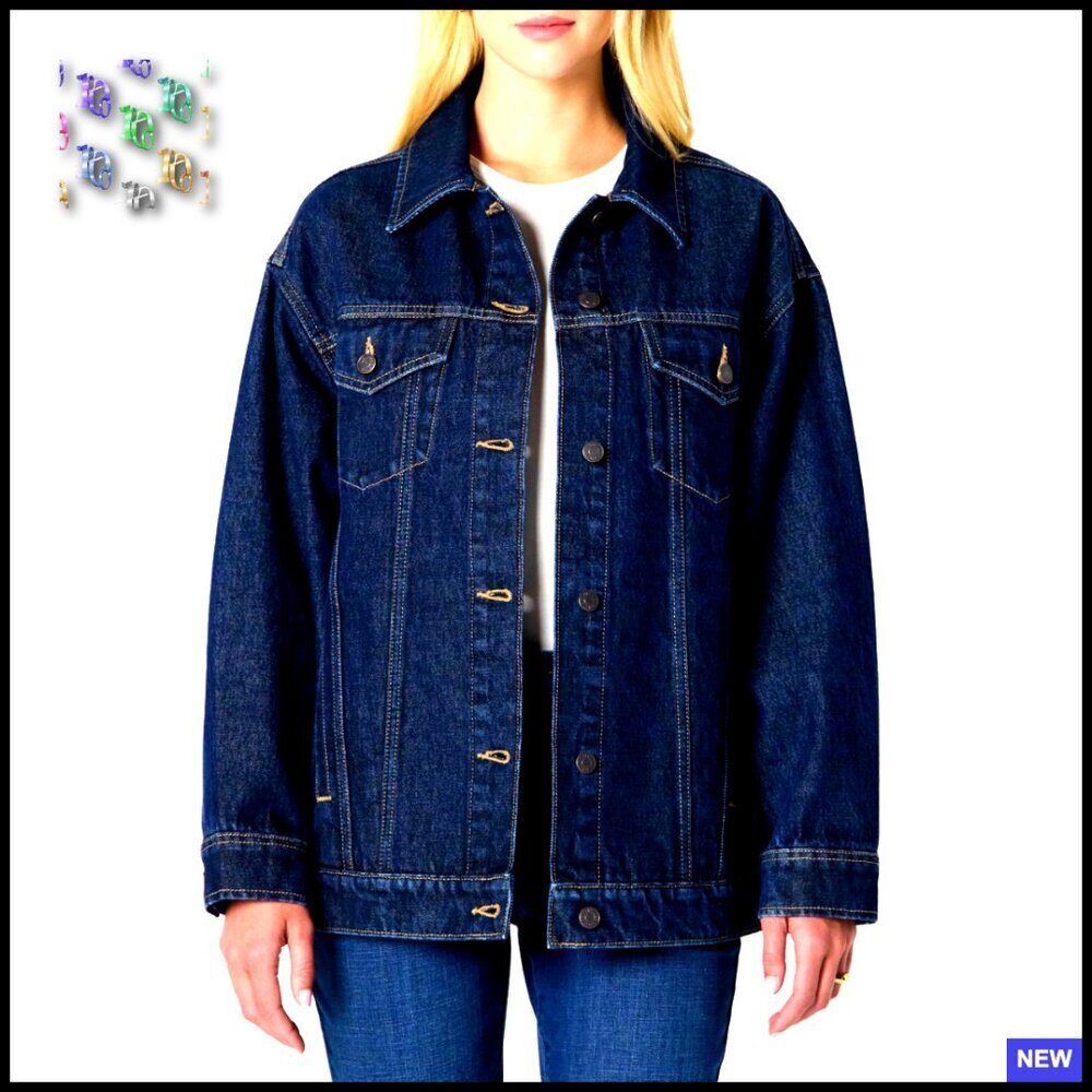Oversized Trucker Jacket Heavyweight Denim Rigid Fit Y2K Chic Layering - Picture 1 of 7